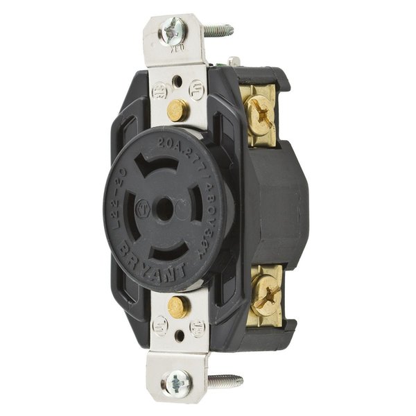 Bryant Locking Device, Flush, 20A 3-Phase Wye 277/480V AC, 4-Pole 5-Wire Grndng, L22-20R, Screw Terminal 72220FR